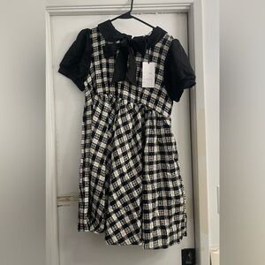 NWT Unique Vintage Arden Babydoll black and white plaid dress - L